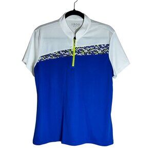 Izod Golf Women's XL White & Blue Short Sleeve Polo Shirt With Chevron Print & N